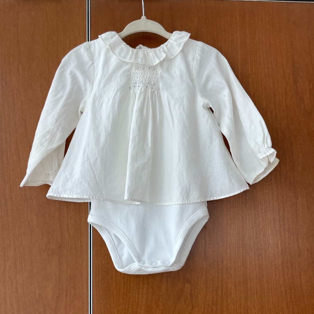 Jacadi Baby White Smocked Formal Bodysuit Size 12M
